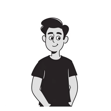 Attractive man in his 40s with youthful appearance, light brown skin, elongated face, defined jawline, medium dark eyes, arched eyebrows, straight nose, handsome friendly expression, short dark hair styled upward, athletic build, wearing a fitted black t-shirt sticker