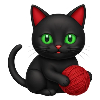happy black cat playing with small ball of wool sticker