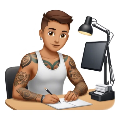 Work at a desk in love with tattoos sticker