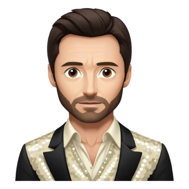 Hugh Jackman with Dark Brown Hair, Ivory Sequin Outfit sticker