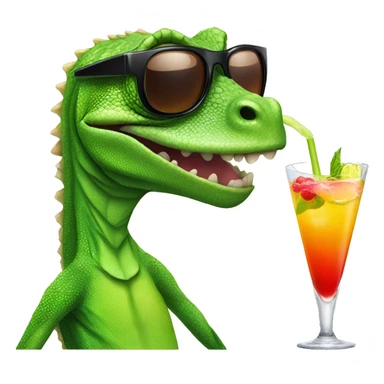 lizard wearing sunglasses holding cocktail sticker