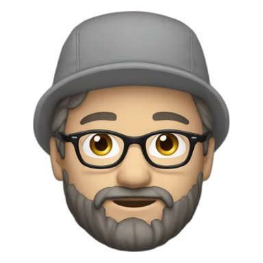 Man with long blonde hair blue eyes black rim glasses, beard and a light grey hat on backwards sticker