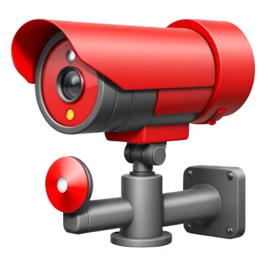 Minimalist emoji-style sticker of a CCTV camera with a glowing red record light, facing forward. Flat icon, grayscale with small red accent.
 sticker