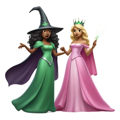 A green witch fighting a pink princess sticker