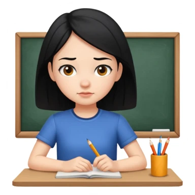 girl with black hair in short sleeves focusing in class sticker