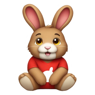 Cute Fluffy brown bunny rabbit teddy wearing red tshirt sitting  sticker