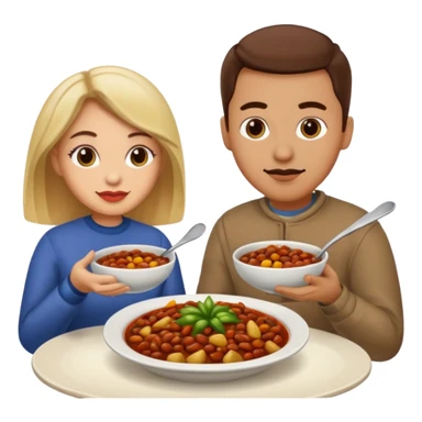 ligth couple having dinner of chili, beans and potatoes sticker