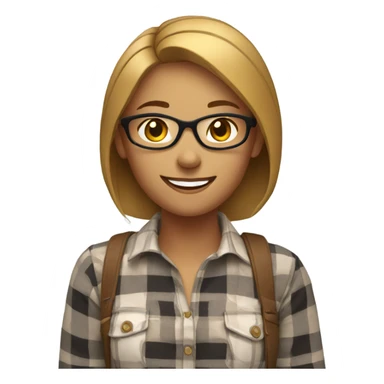 smiling woman in plaid shirt sticker