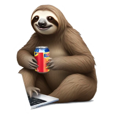 sloth with RedBull can and laptop sticker