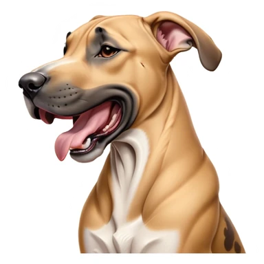 Cinematic Cute Yawning Fawn Great Dane Portrait Emoji, Head tilted slightly with a dramatic, wide-open yawn, revealing a smooth fawn Fur with a refined texture, floppy ears slightly drooping, round amber eyes barely open in drowsy contentment, Simplified yet irresistibly adorable features, highly detailed, glowing with a soft, cozy glow, high shine, relaxed yet expressive, stylized with a touch of whimsy, bright and endearing, soft glowing outline, capturing the essence of a sleepy yet affectionate guardian, so drowsy it feels like it could stretch out of the screen and curl up for a nap! sticker