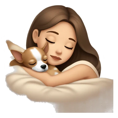 Brown hair girl sleeping with her beige Chihuahua ￼ sticker