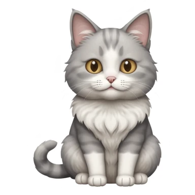 a realistic looking very fluffy grey and white cat sitting up straight sticker