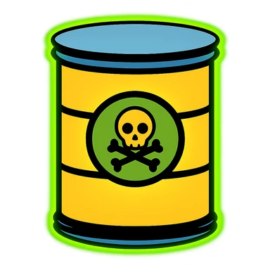 Add a bright radioactive green glow around the toxic barrel. Keep the background transparent. sticker