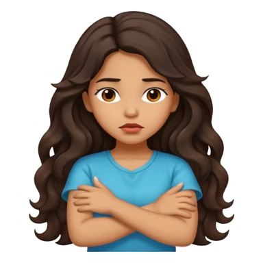 Hispanic girl with long dark wavy hair crossing her arms while pouting  sticker