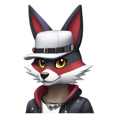 Cool Anthro Noibat-Zangoose-Lycanroc-Quilava-Litten-Sphynx-Pokémon with edgy stripes collar punk techwear cool fiddler-hat Full Body sticker