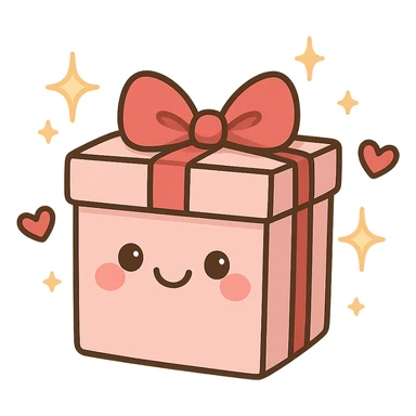 cute gift box with sparkling stars and hearts, smiling wrapping paper, remove background sticker