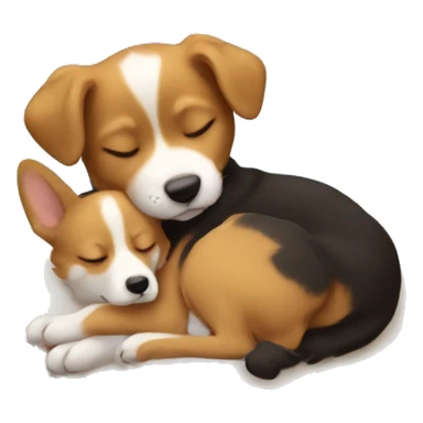 Dark golden Boy sleeping with corgi puppy in Arms  sticker
