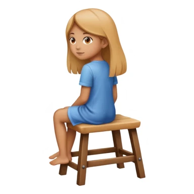 A vector emoji icon of a young girl sitting on a simple wooden stool. She is facing away from the viewer, with her back fully towards us sticker