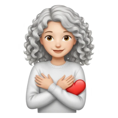 silver, wavy/curly hair shoulder-length smiling lady giving hug sticker