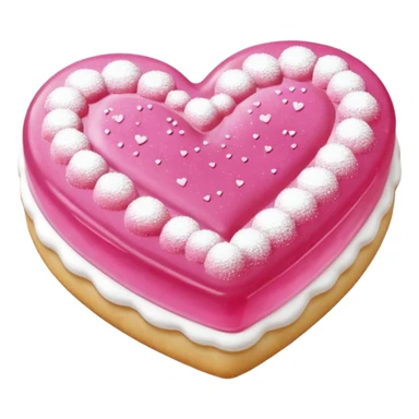 Realistic shortbread cookie in the shape of a heart with pink jelly middle filling and sprinkled powder sugar on top. sticker