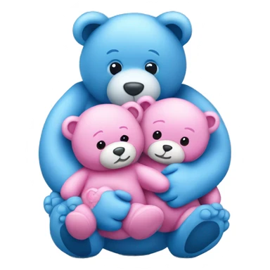 Two blue baby teddy bears held by a pink mommy teddy bear sticker