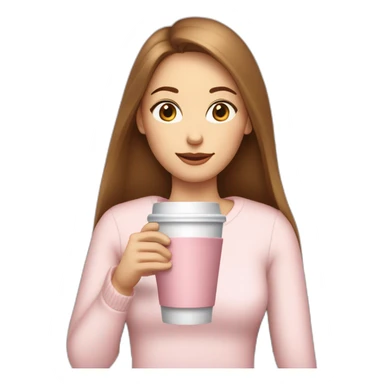woman-with-pale-skin-and-brown-long-thin-straight-hair-wearing-a-white-woolly-shirt-drinking-coffee-from-a-light-pink-takeaway-cup-eyes-closed-b sticker