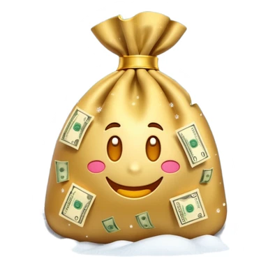 3D emoji style, money bag with dollar bills, New Year theme, snow particles, festive lighting, rich vibe, high detail, transparent background

 sticker