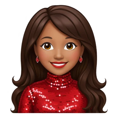 Erica Campbell from Mary Mary with long dark brown hair, red sequin outfit sticker