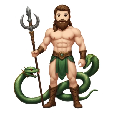 full body man long brown hair brown eyes medium beard white skin muscular build apple guardian with serpent staff sticker