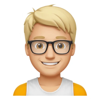 portrait of man, wearing a tank top, square glasses, grinning face, blond hair sticker