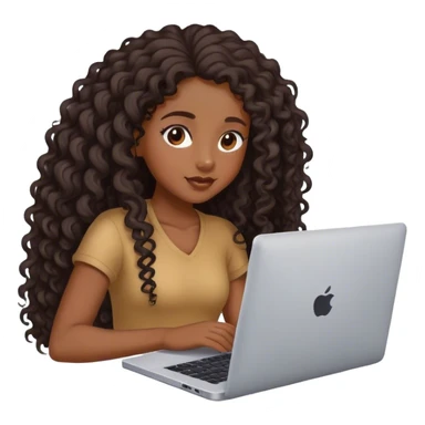 Black girl pretty with long curly hair trying to work on laptop  sticker