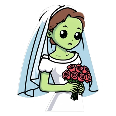 zombie bride with wedding veil and bouquet sticker