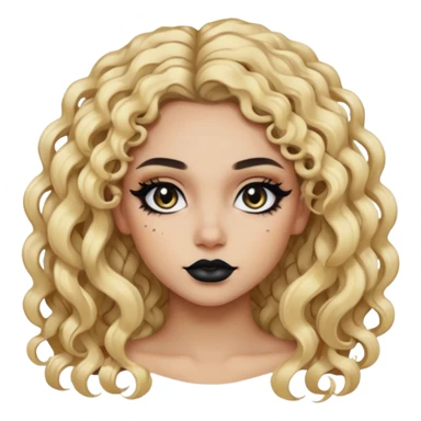 split dye leftside blonde rightside black hair, baddie, pretty makeup, black eyeliner, long and curly hair sticker