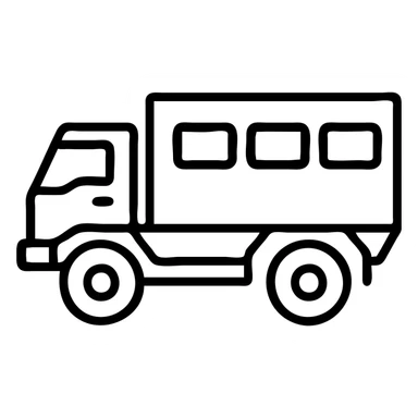minimalist geometric icon of European expedition truck, no text sticker