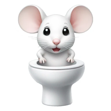 Cute white mouse sitting on top of open toilet  sticker
