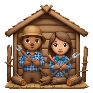  beaver man and female beaver with a bow in a wooden lodge made of sticks sticker