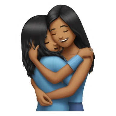 sisters hug, black long hair tan skin sticker