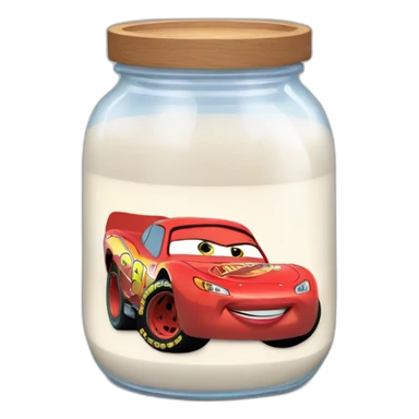 Lightning McQueen in jar with milk sticker