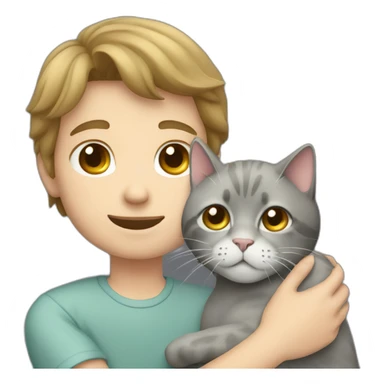 White brunette boy petting grey cat sticker