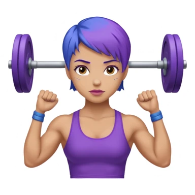 weight lift woman short blue purple har muscles bar is not growing from head sticker