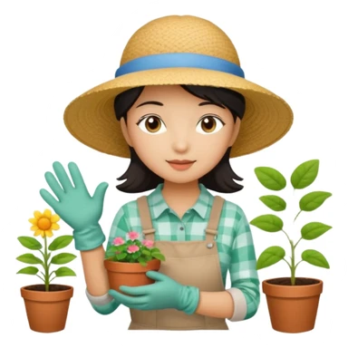 Asian girl planting in a garden sticker