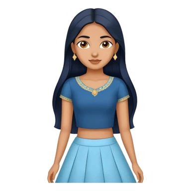 Make me a Guyanese girl who is skinny and has a light brown skin tone and is wearing lehenga Thst is pastel blue skirt abd the top pice is dark blue she also has long black straight hair  sticker