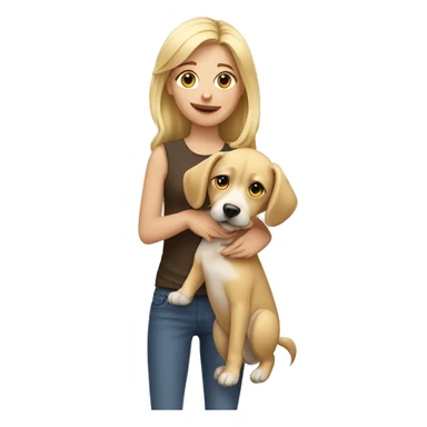 girl with blond hair holding a dog sticker