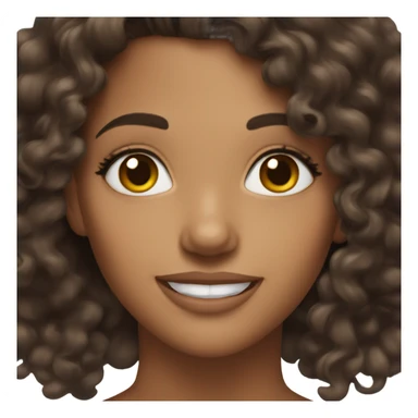 A brunette hot woman with brown eyes, makeup, smiling, a little curly and happy sticker