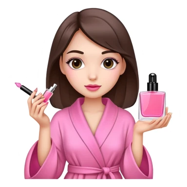girly girl in pink robe holding perfume and makeup, cute sticker