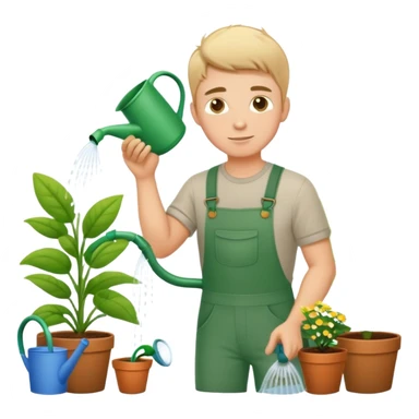 hardworking young white male gardener watering plants sticker