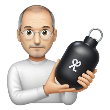 Steve Jobs holding a fake bomb sticker