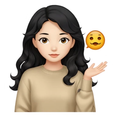 Beautiful girl,Black hair, wavy long hair,Black eyes,Chinese, beige sweater  sticker