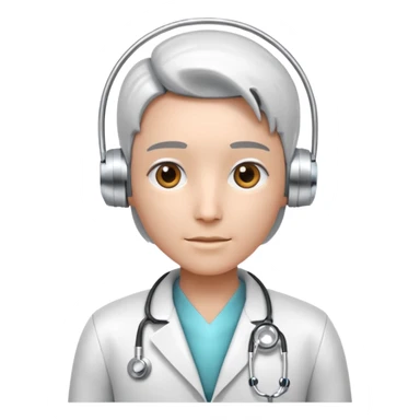 medical robot wearing a white coat and a stethoscope sticker