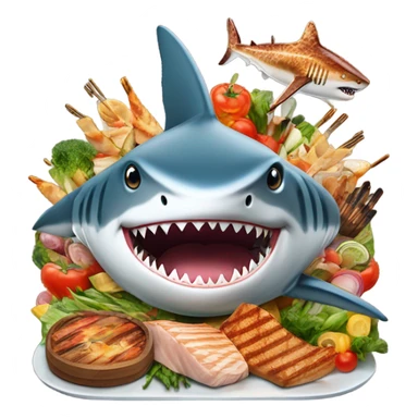 Shark grilling food sticker
